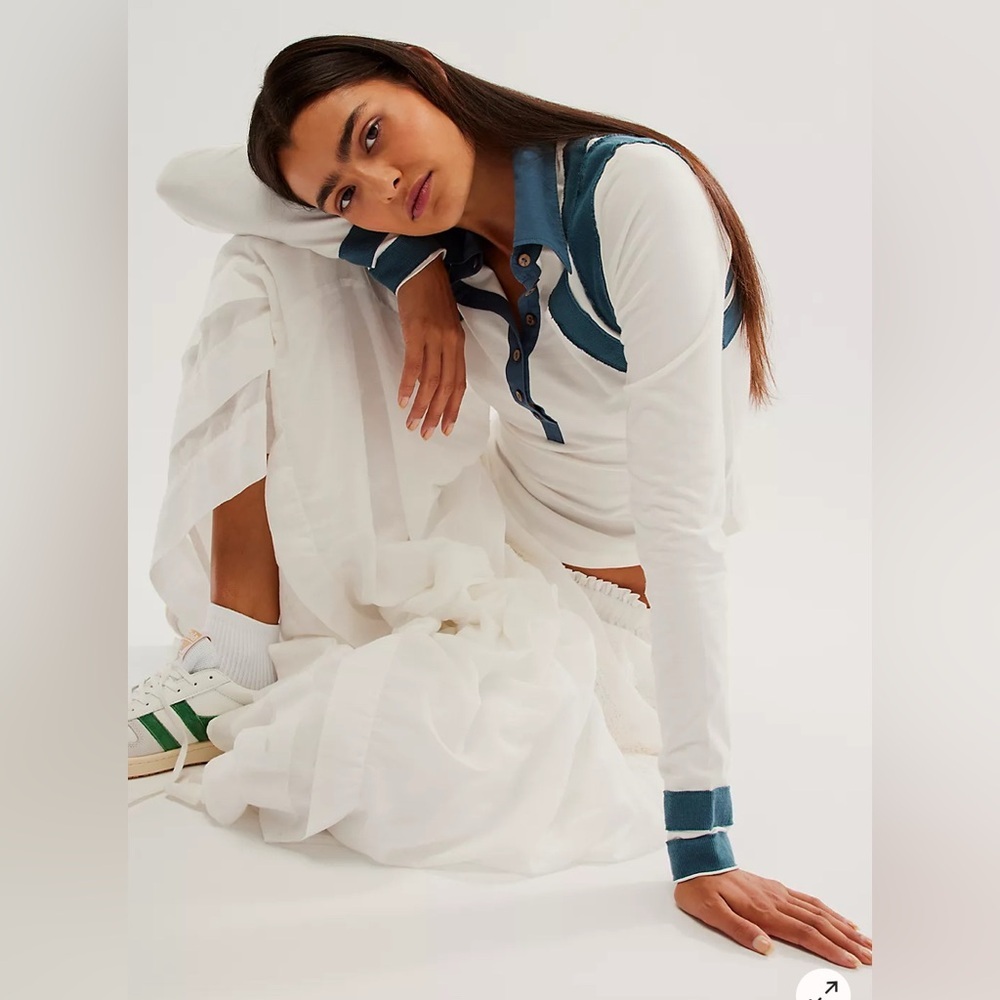 Free People White and Teal Long Sleeve Top - Picture 4 of 10